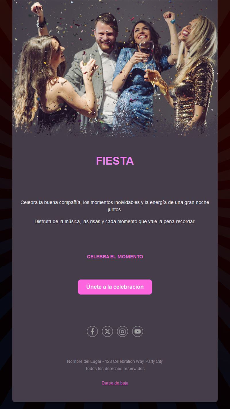 Plantilla de email para fiesta de celebración