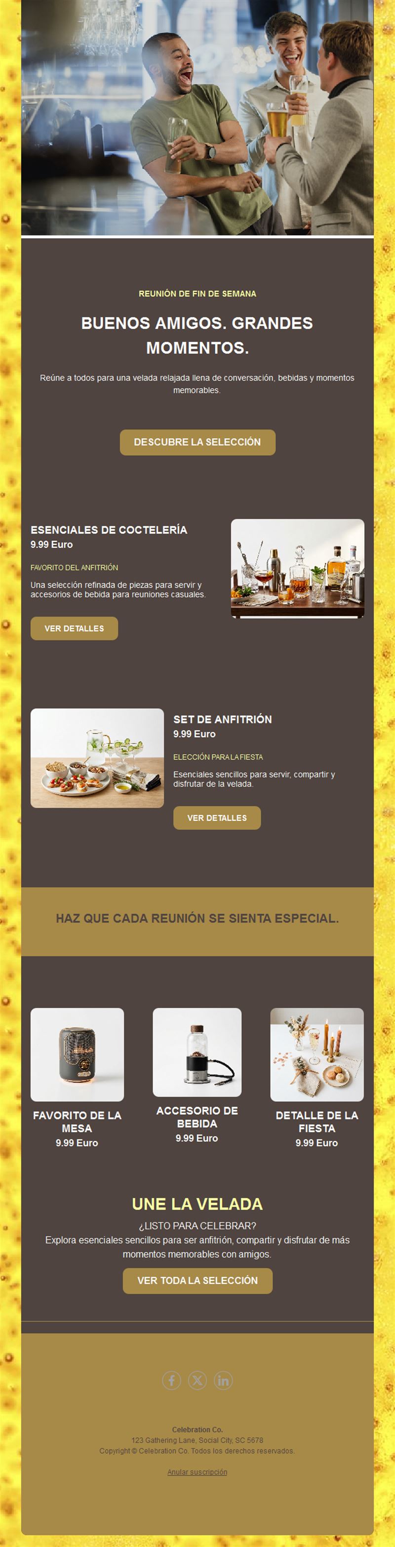 Email para tienda de bebidas y anfitriones