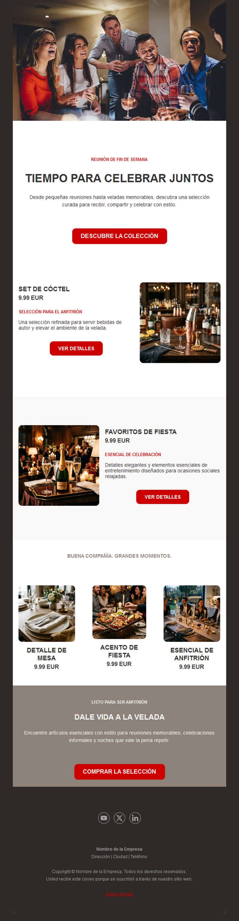 Email de artículos para fiestas con productos