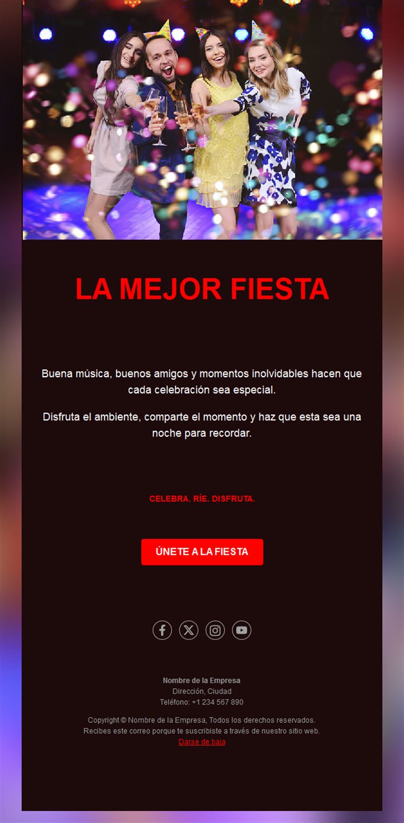 Plantilla de email para invitar a una fiesta