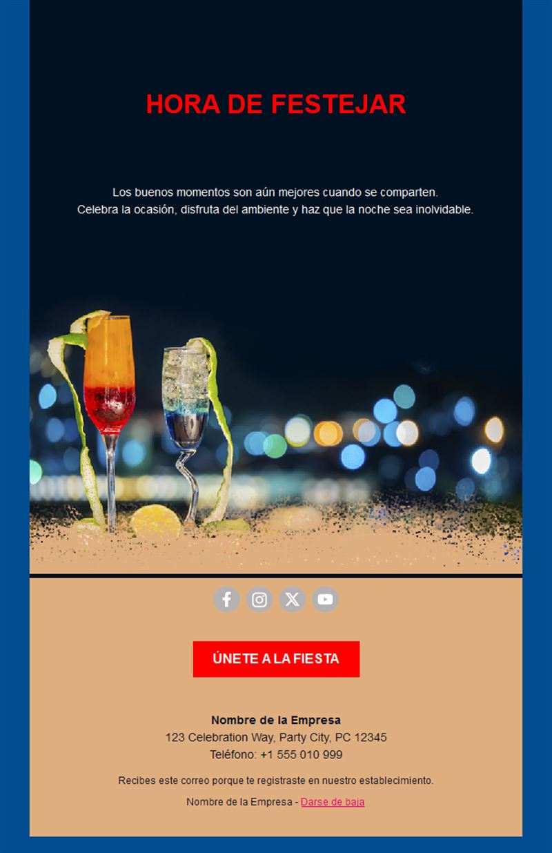 Invitación por email a una fiesta de cócteles