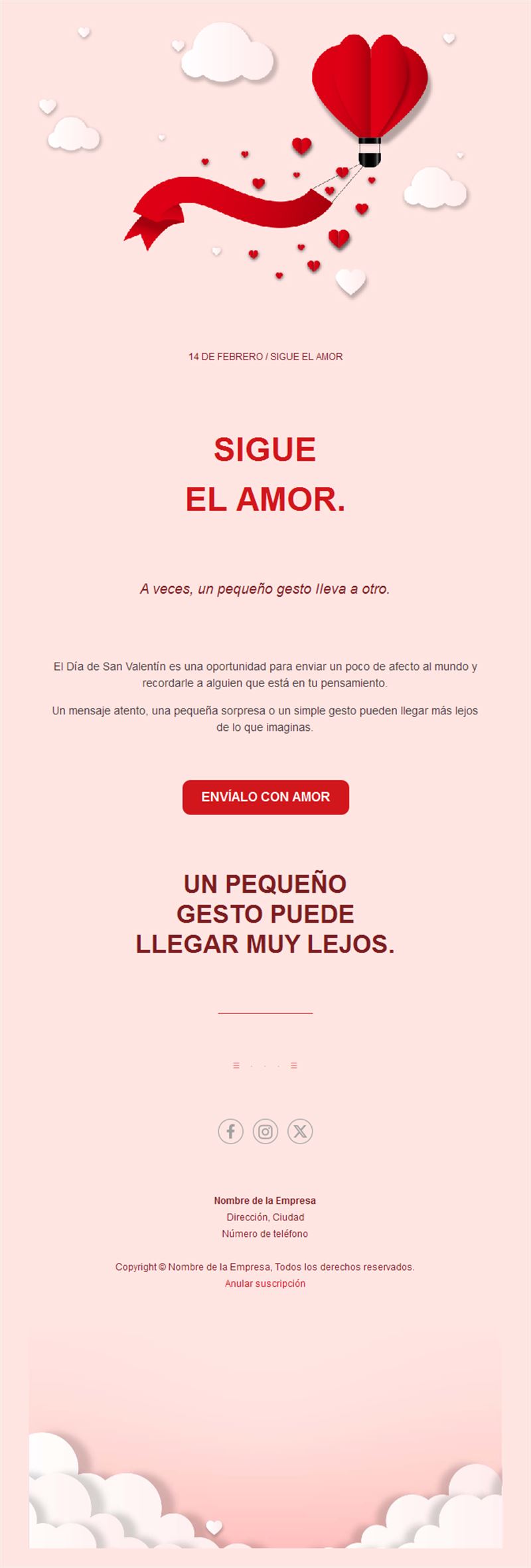 Email de San Valentín con globo de corazón