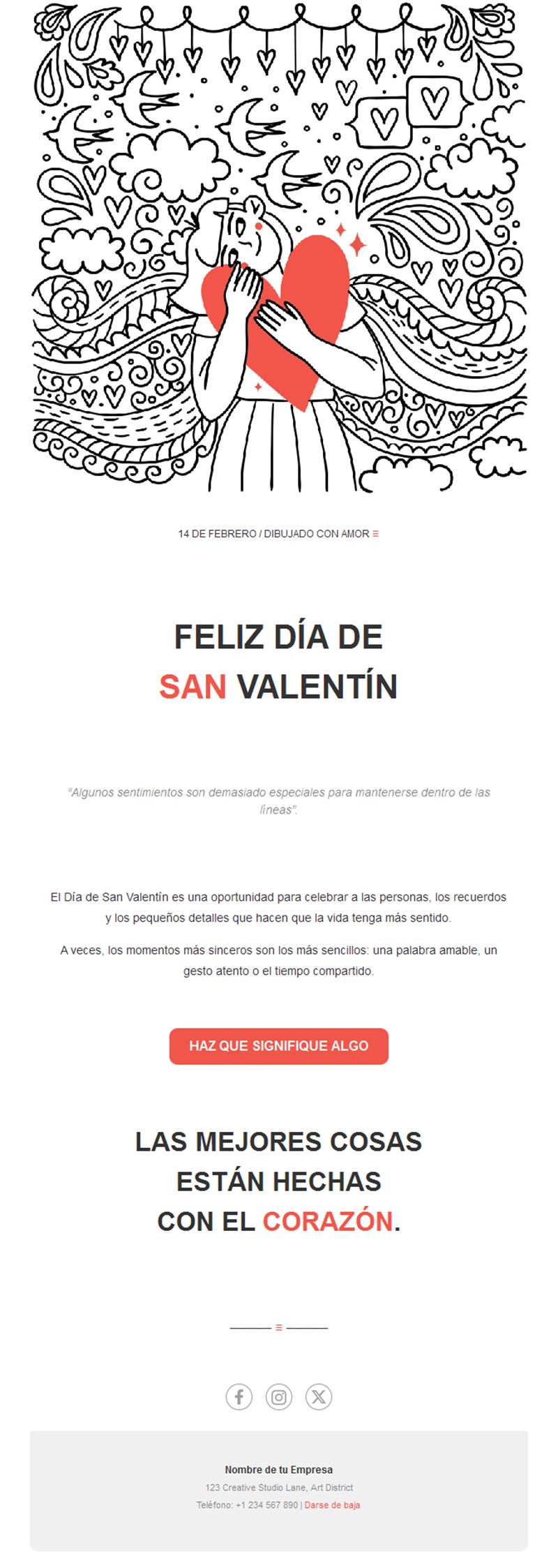 Email de San Valentín con ilustración doodle