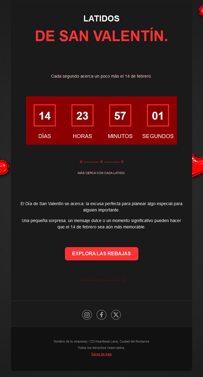 Email negro de rebajas de San Valentín
