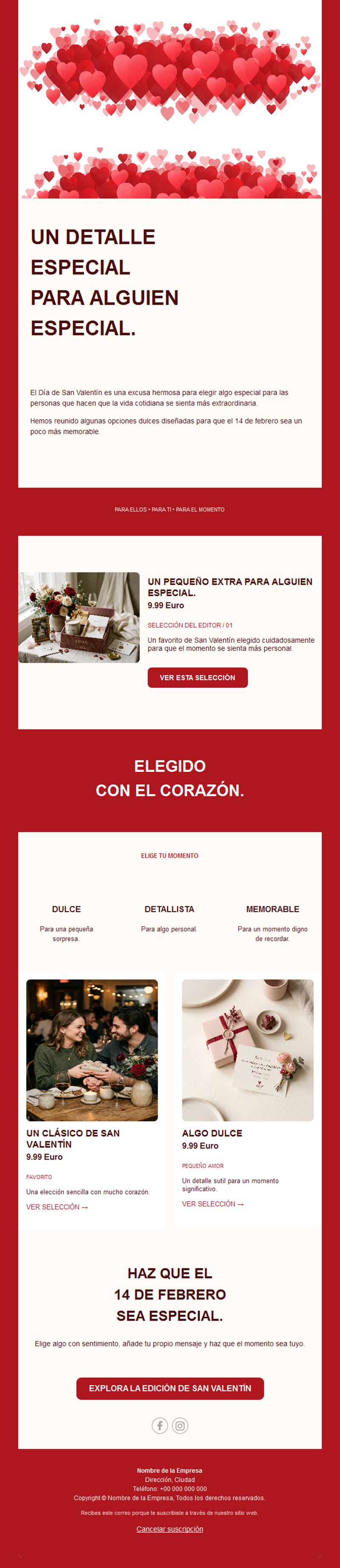 Email de regalos seleccionados de San Valentín