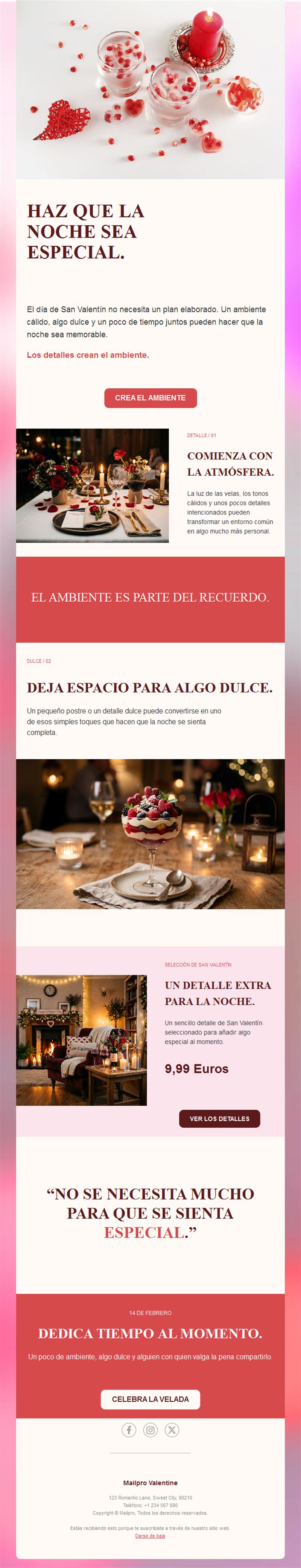 Newsletter de cena romántica de San Valentín