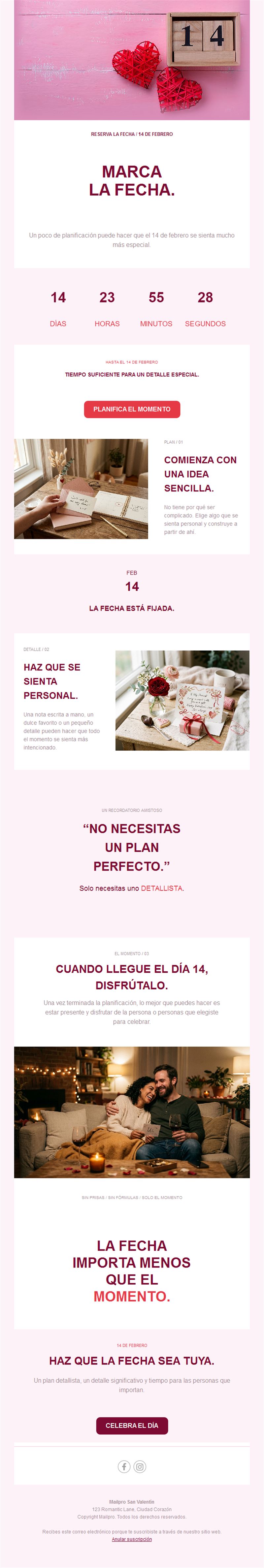 Email reserva la fecha de San Valentín