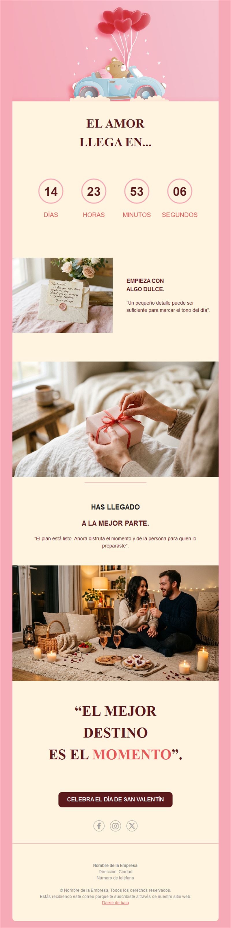 Newsletter de San Valentín con cuenta atrás