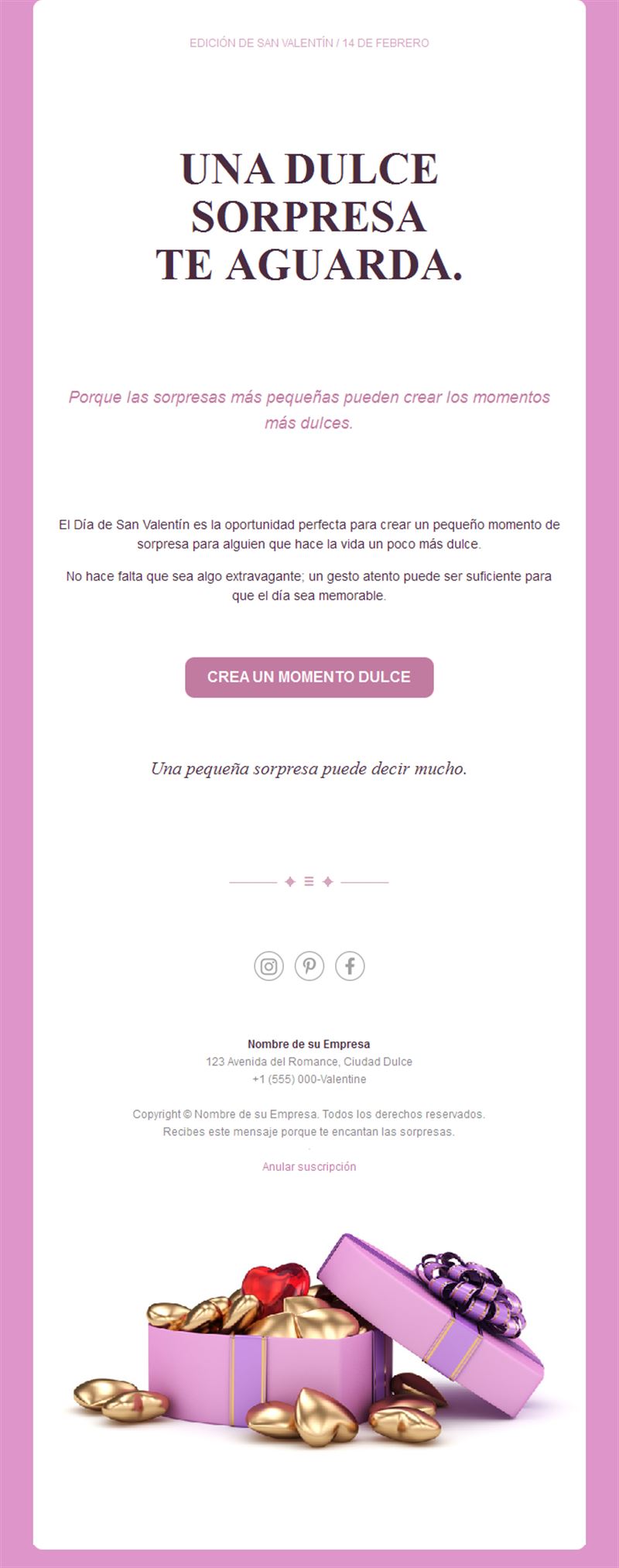 Email de sorpresa dulce de San Valentín