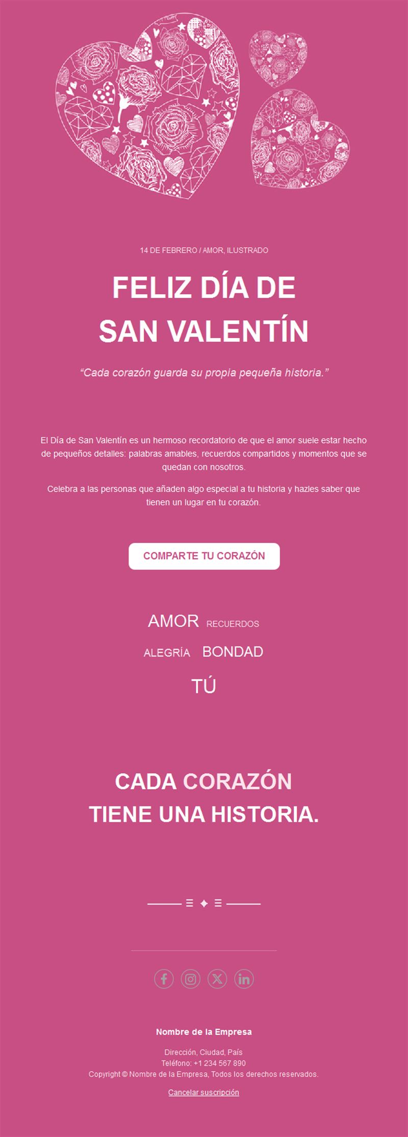 Email rosa de San Valentín con corazones de encaje