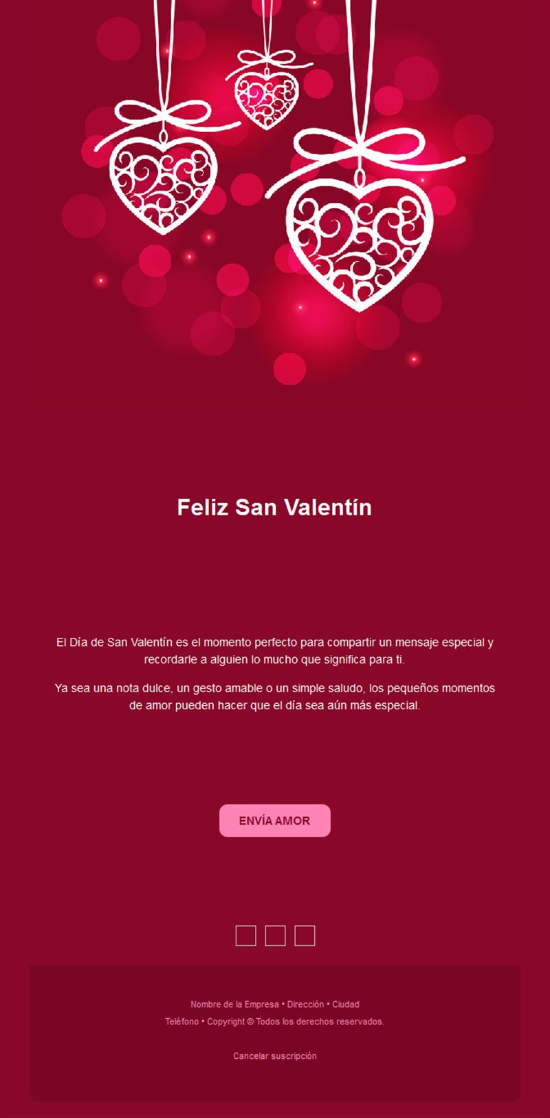 Email burdeos de San Valentín con corazones