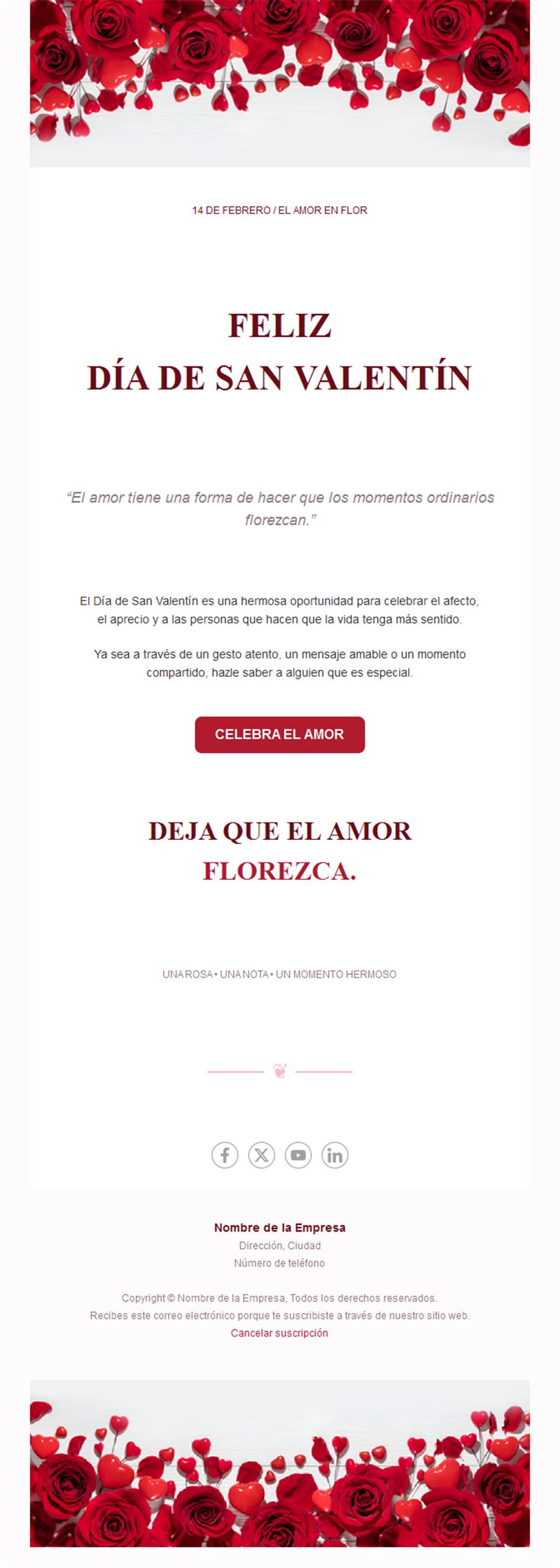 Email de San Valentín con rosas rojas