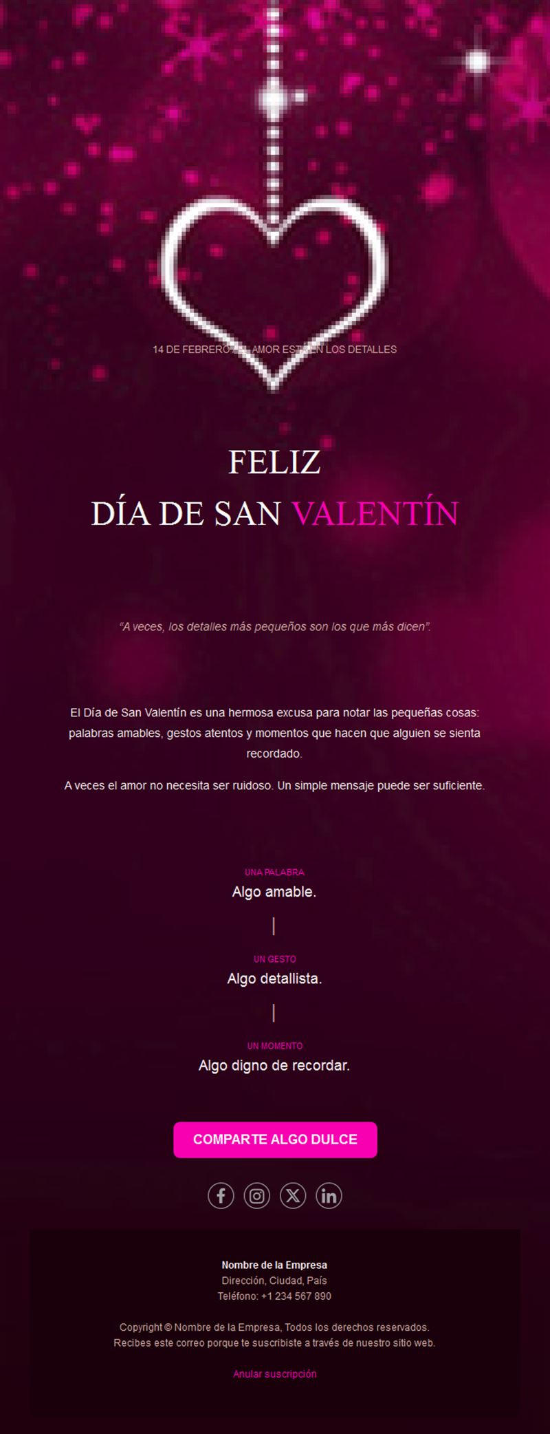 Email magenta de San Valentín