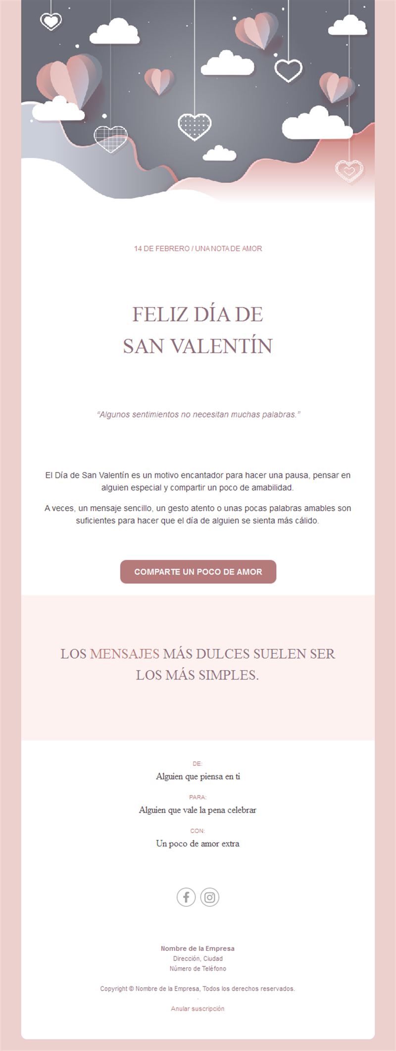 Email gris y rosa de nota de amor