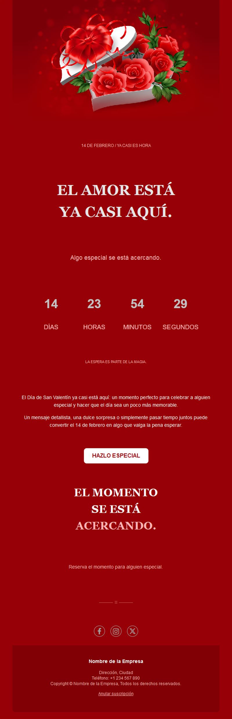 Email rojo de San Valentín con cuenta atrás