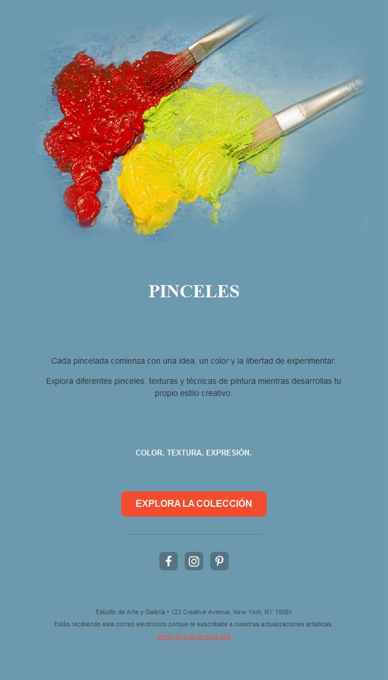 Email de colección de pinturas y pinceles