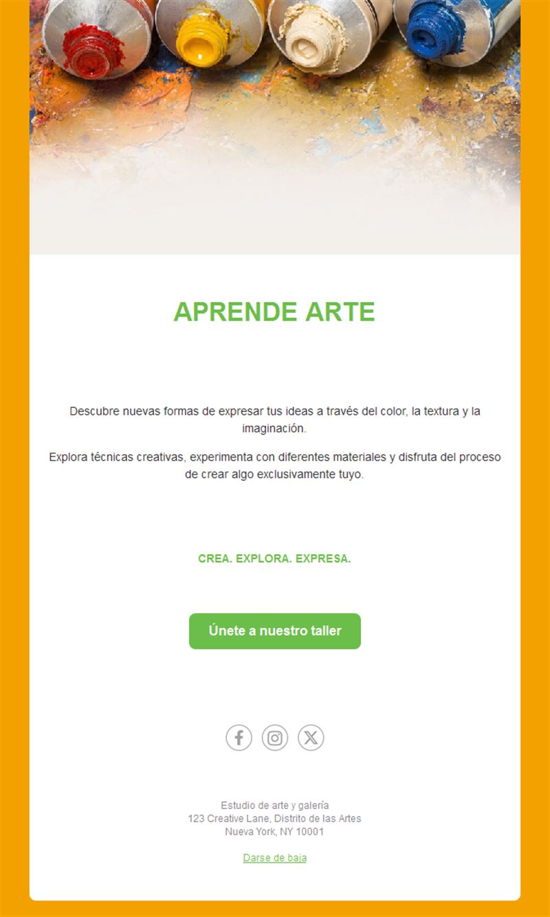 Invitación por email a un taller de arte