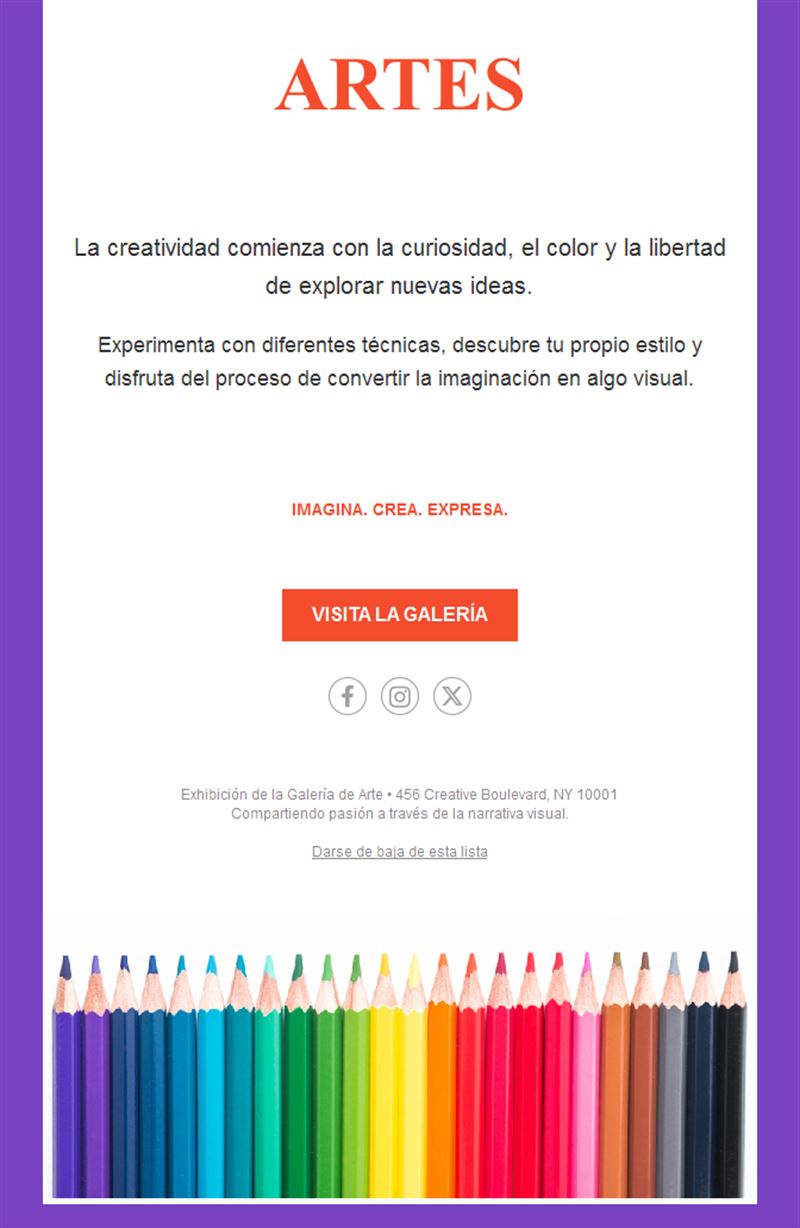 Plantilla de email colorida para galería de arte