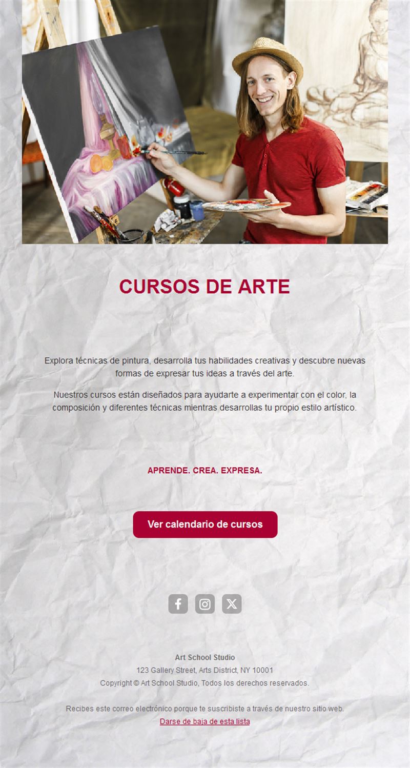 Plantilla de email para cursos de pintura