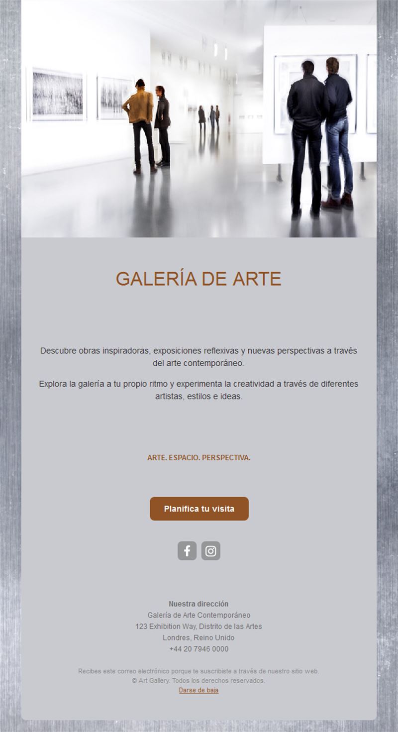 Invitación por email a visitar una galería de arte