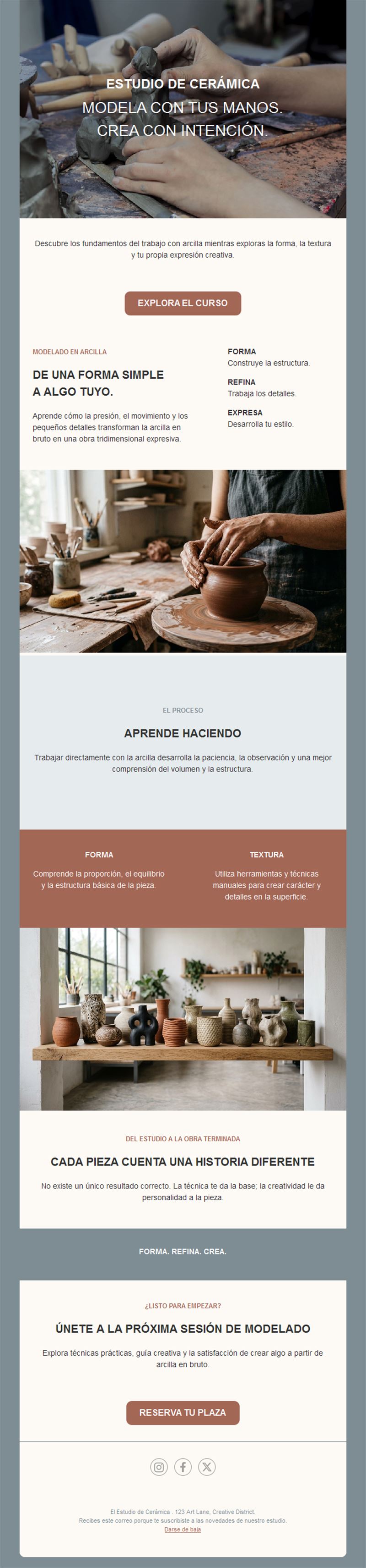 Email de curso de cerámica y alfarería