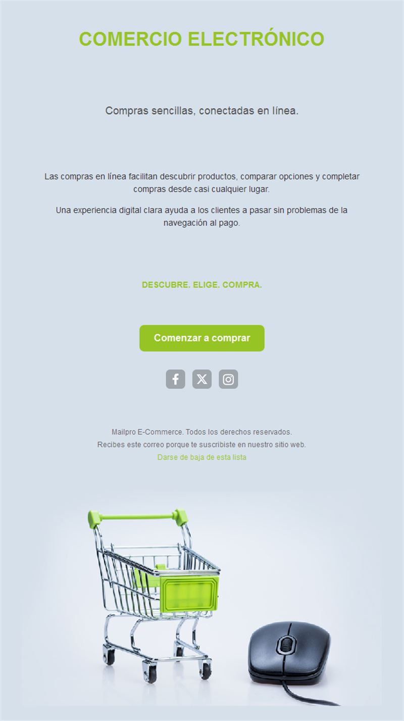 Email azul claro de ecommerce con carrito