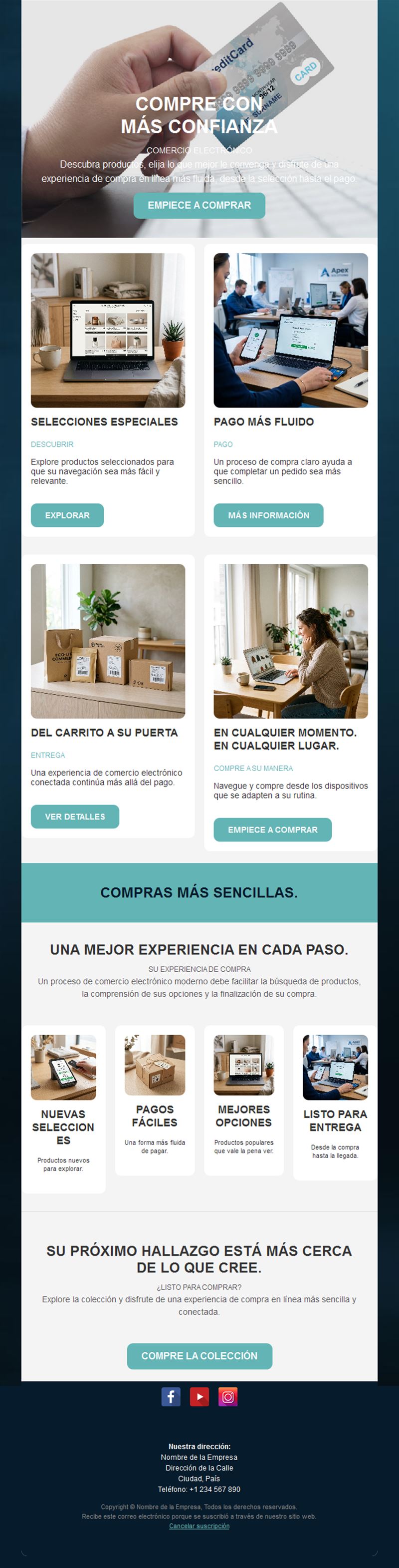 Newsletter verde azulado de ecommerce