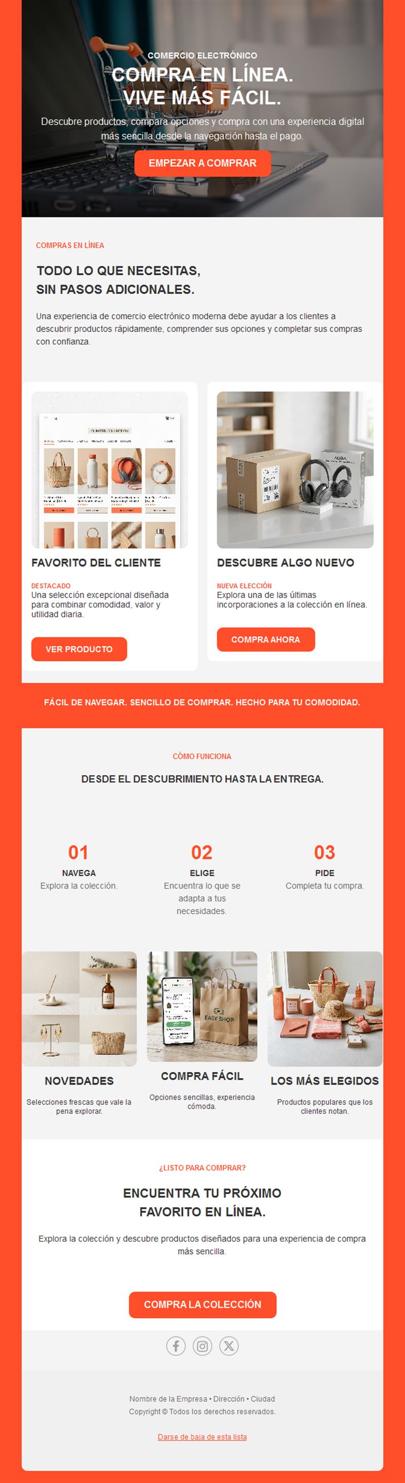 Newsletter naranja de tienda online