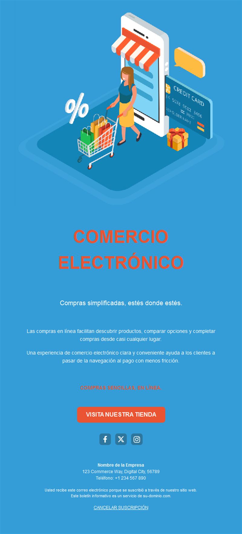 Email azul de compras desde el móvil