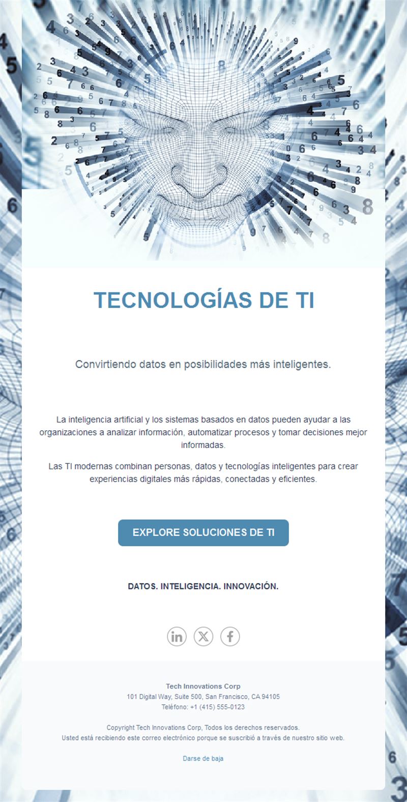 Email de inteligencia artificial y datos