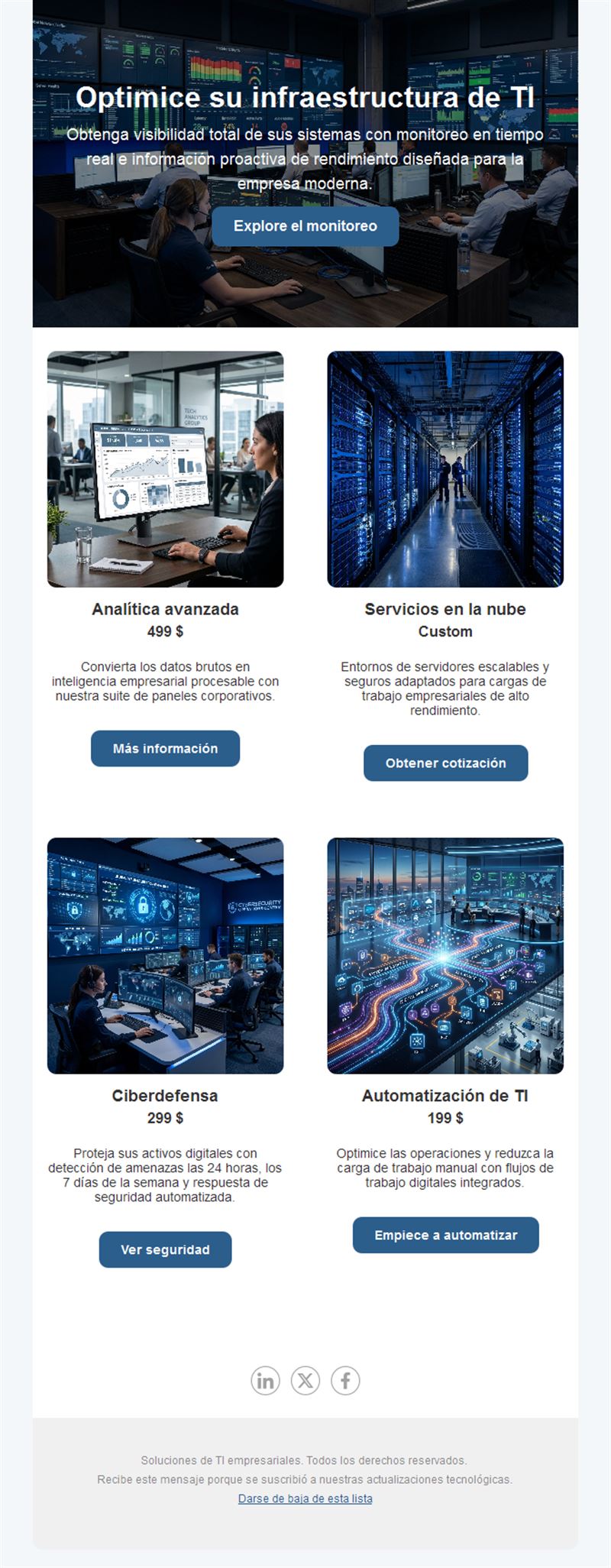 Email de servicios de TI con precios