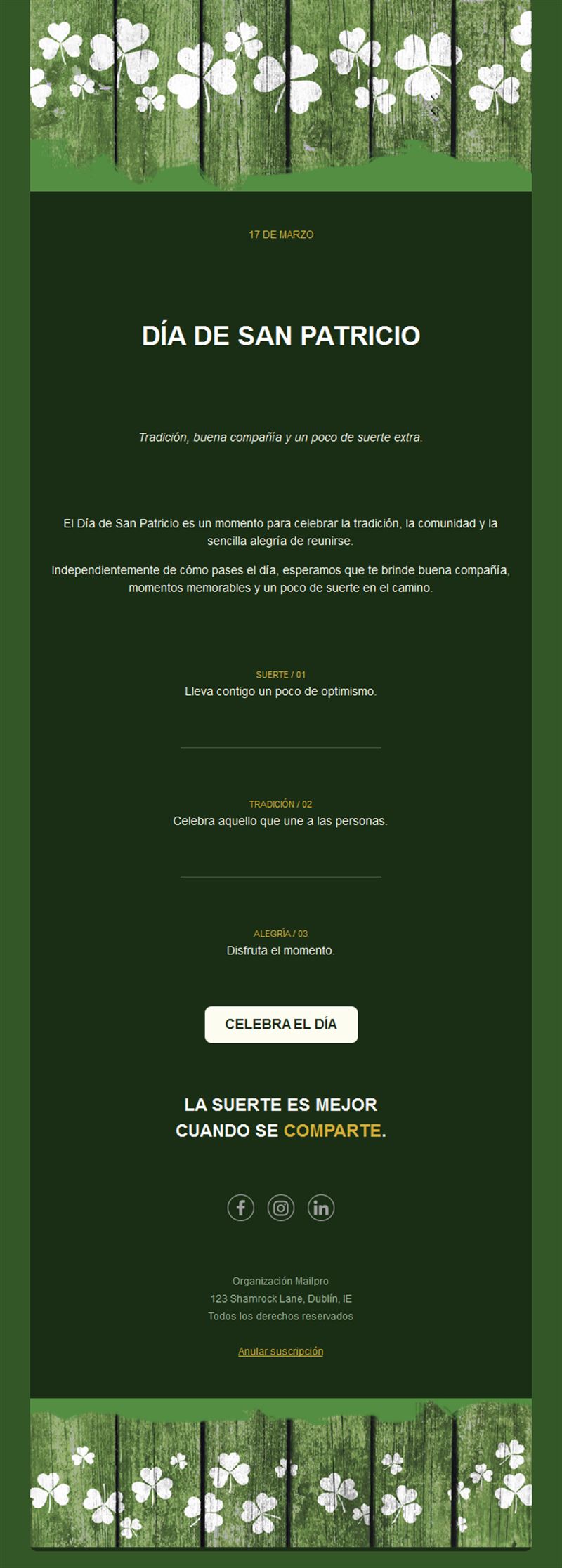 Email verde oscuro de San Patricio