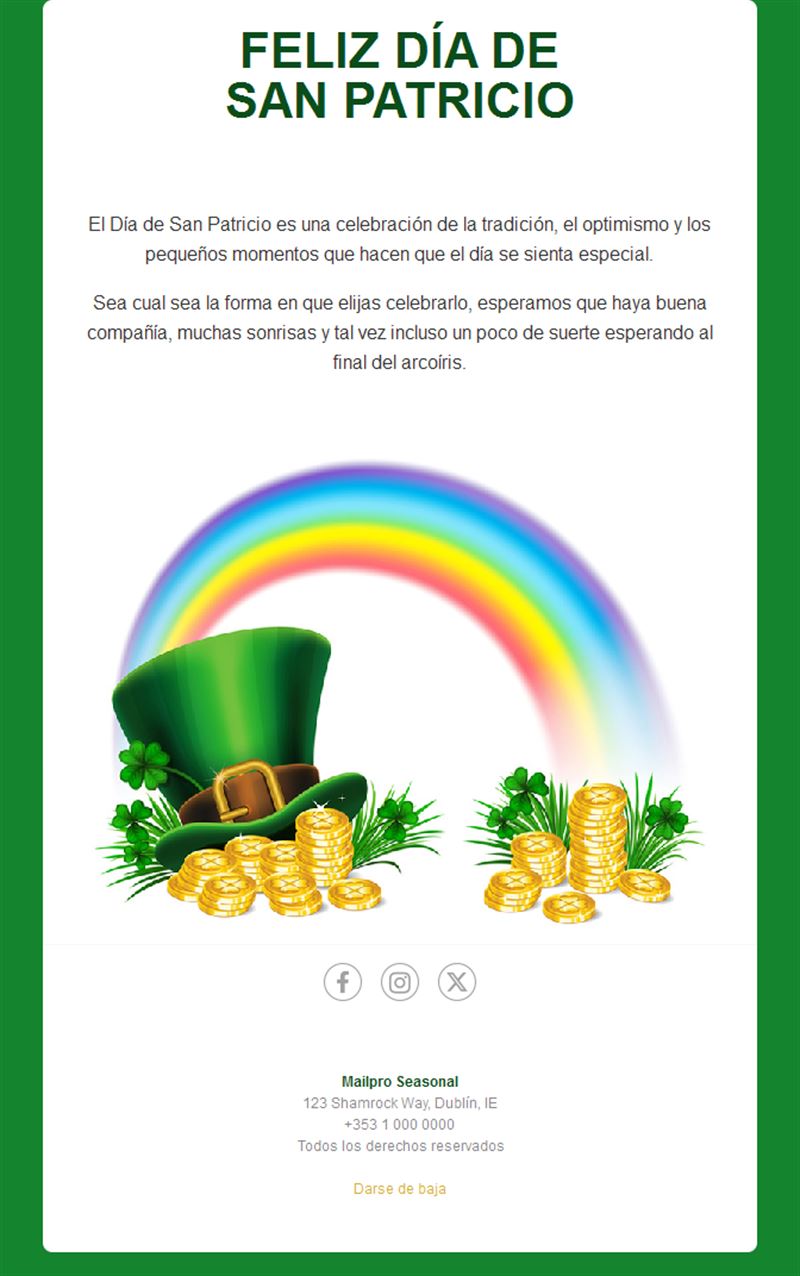 Email de San Patricio con arcoíris