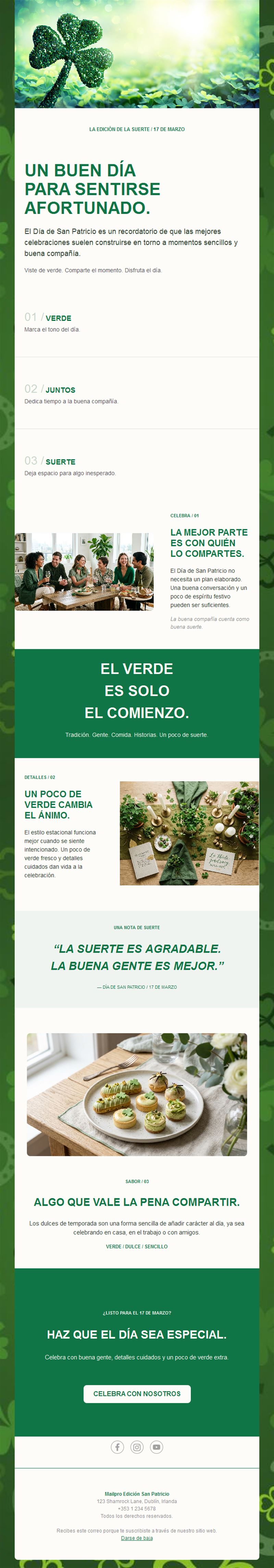 Newsletter del día de la suerte de San Patricio