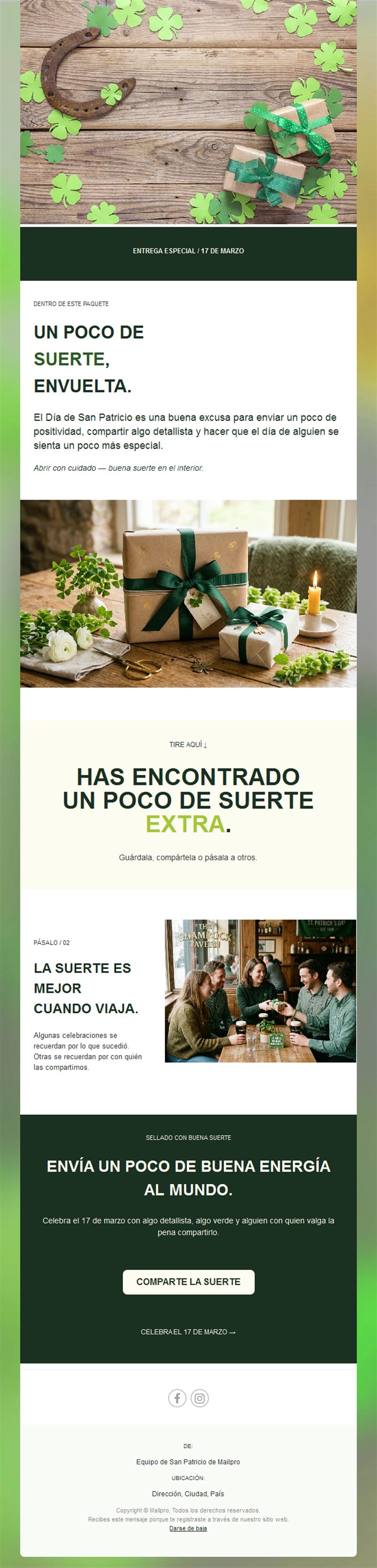 Newsletter de regalos de San Patricio