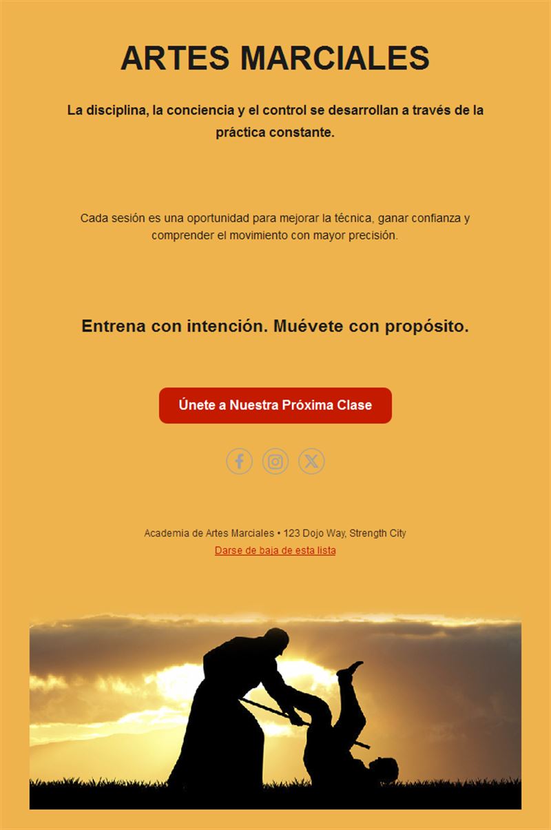Email de clase de aikido al atardecer