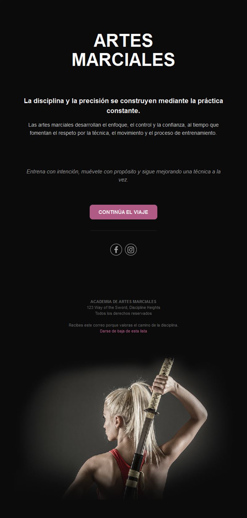 Email de artes marciales con katana
