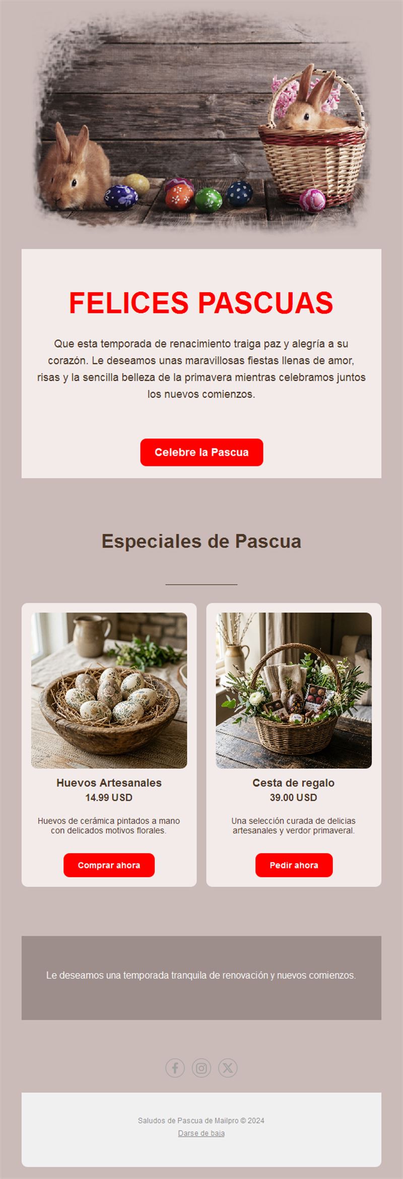 Email rústico de ofertas de Pascua