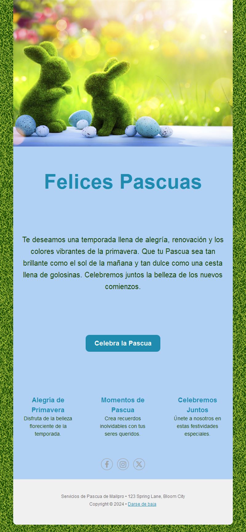 Email de felicitación con conejitos de Pascua