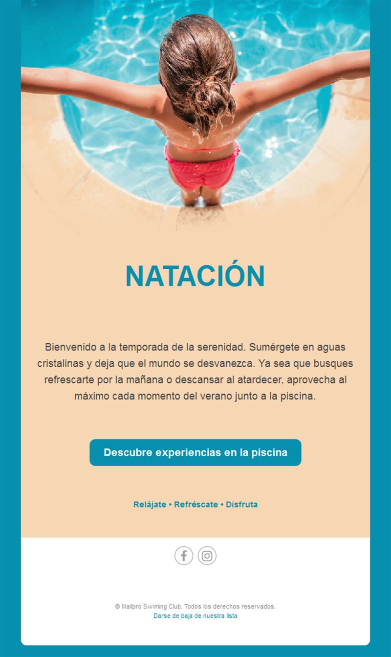 Email de experiencias de piscina en verano