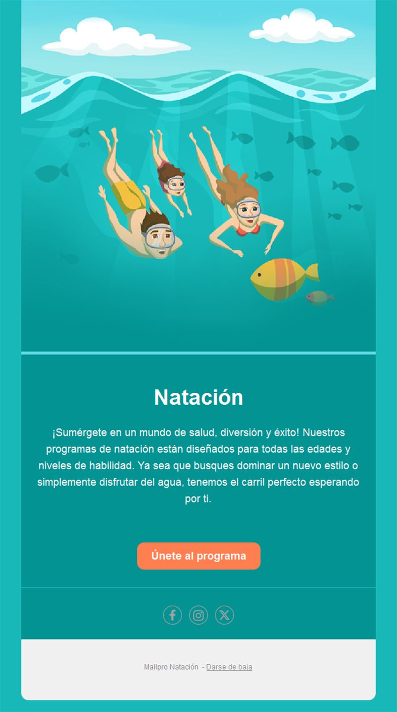 Email de programa de natación submarina