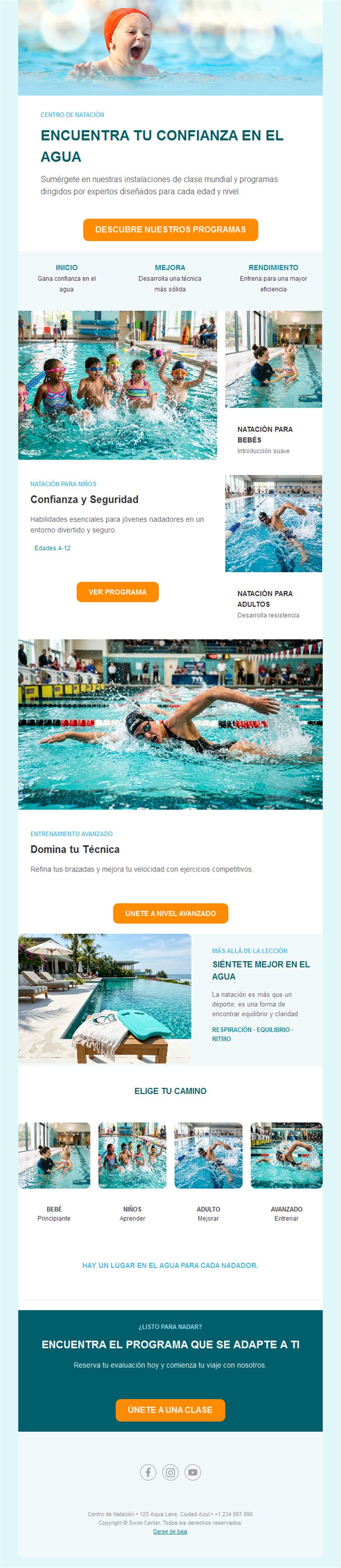 Newsletter de programas de centro de natación