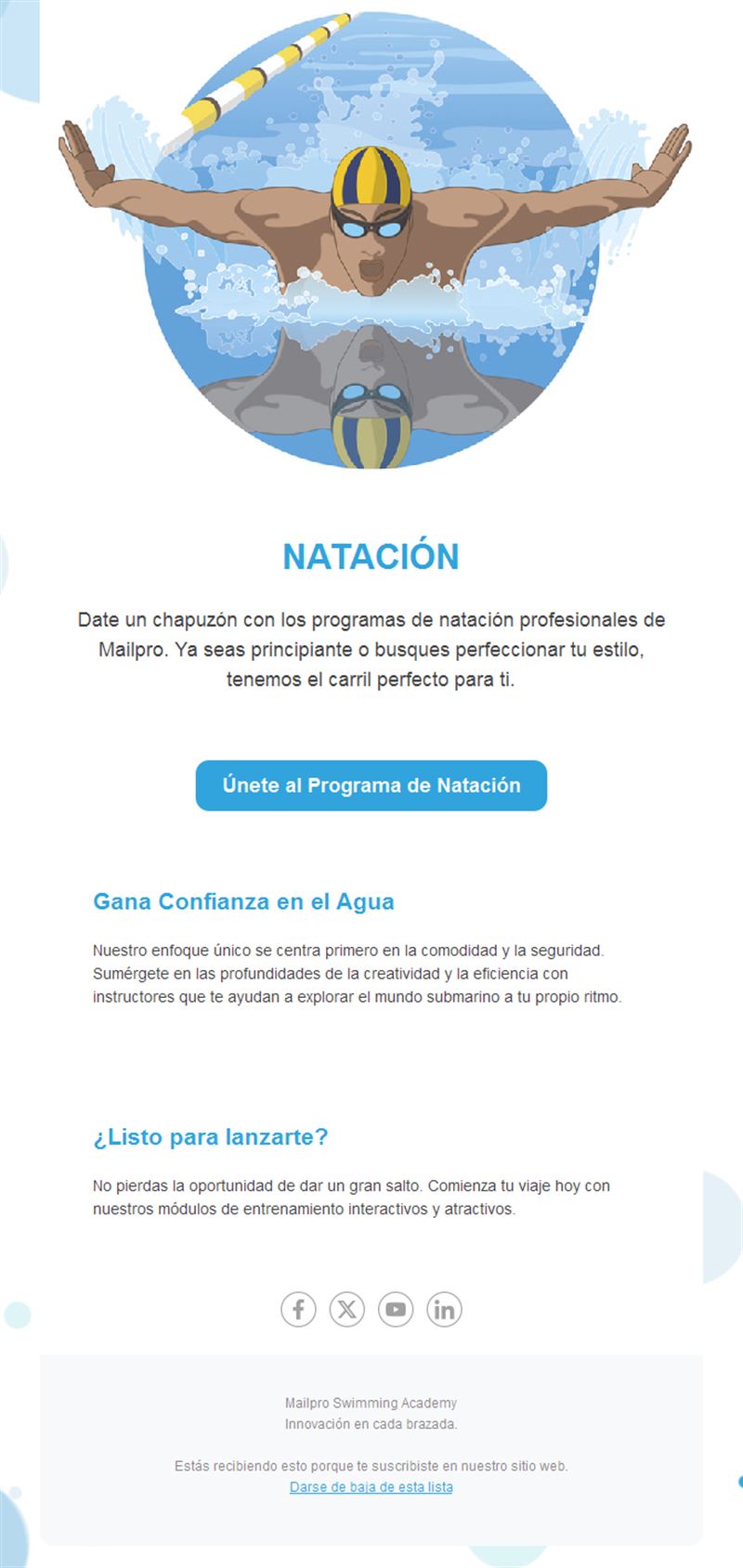 Email de programas de escuela de natación