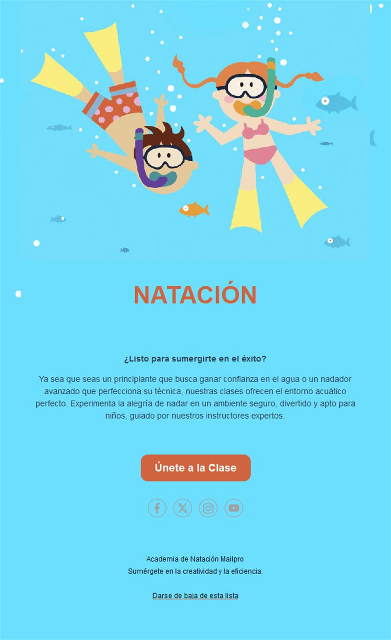 Email de clases de natación para niños