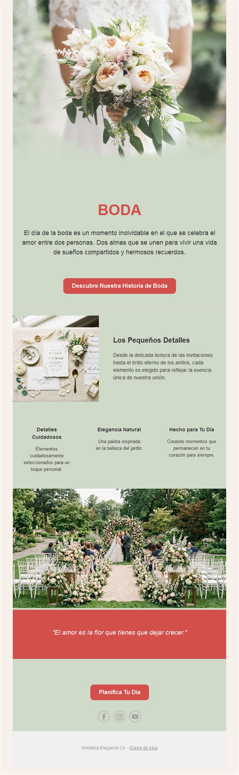 Email de boda con ramo de novia
