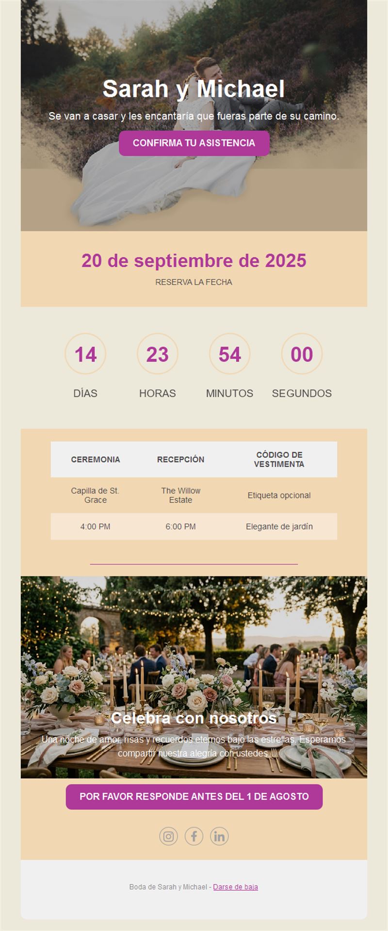 Email reserva la fecha para una boda