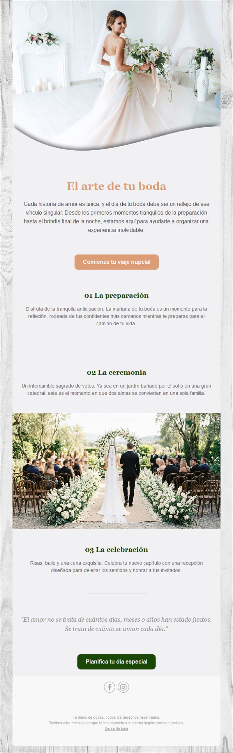 Newsletter con el programa del día de la boda