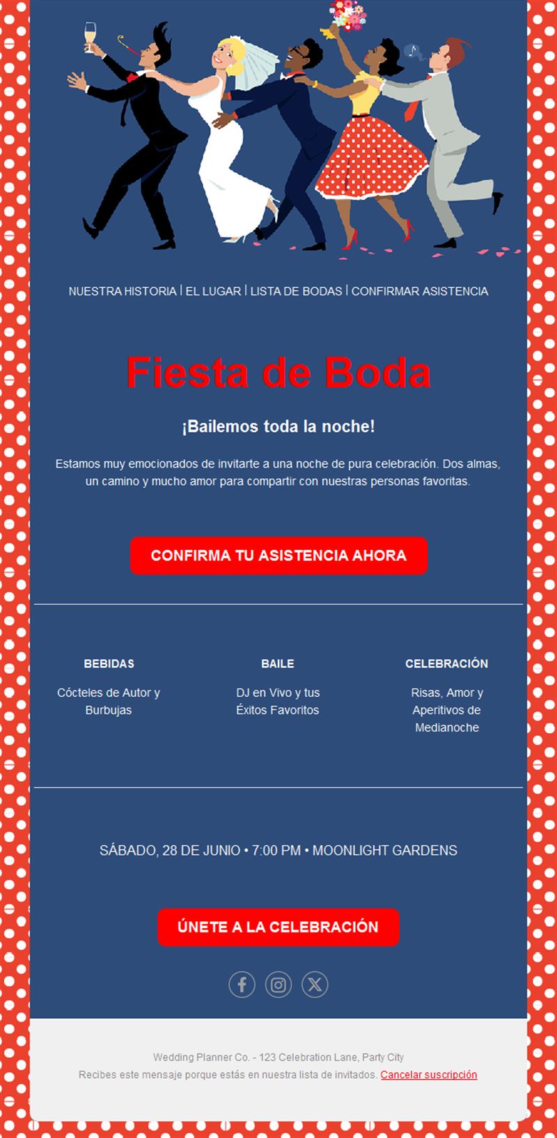 Invitación a fiesta de boda con confirmación