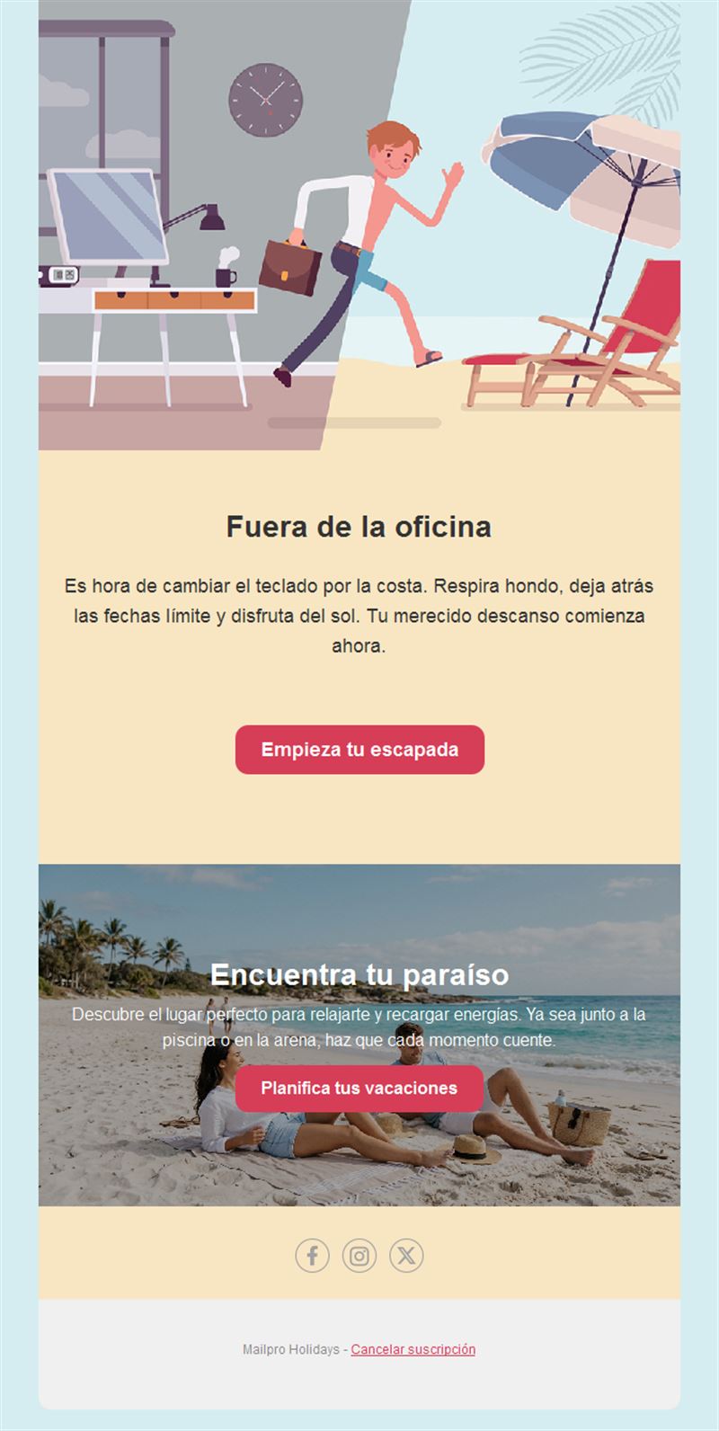 Email de fuera de la oficina por vacaciones