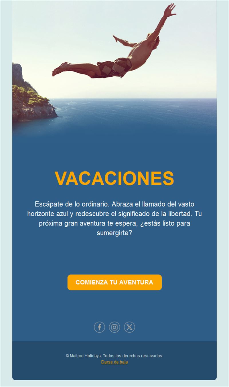 Email de vacaciones con salto al mar
